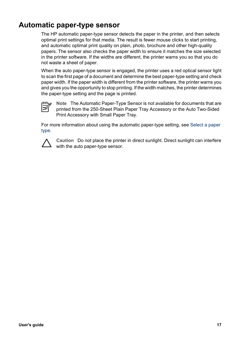 Automatic paper-type sensor, Auto paper-type sensor | HP Deskjet 6988dt Printer User Manual | Page 19 / 154