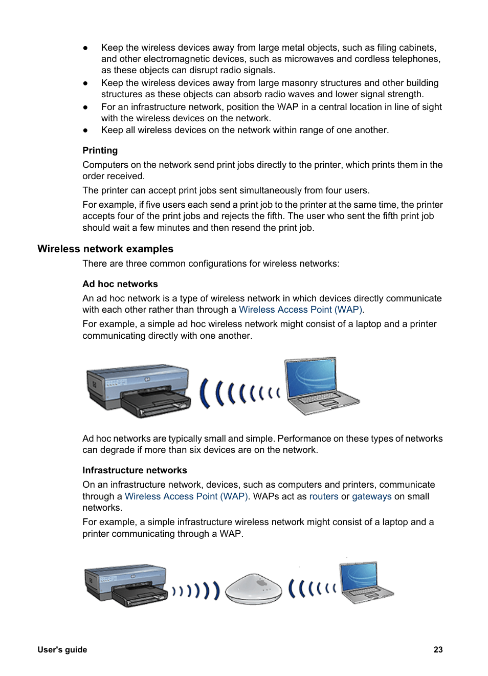 Wireless network examples, Infrastructure networks | HP Deskjet 6988dt Printer User Manual | Page 25 / 154