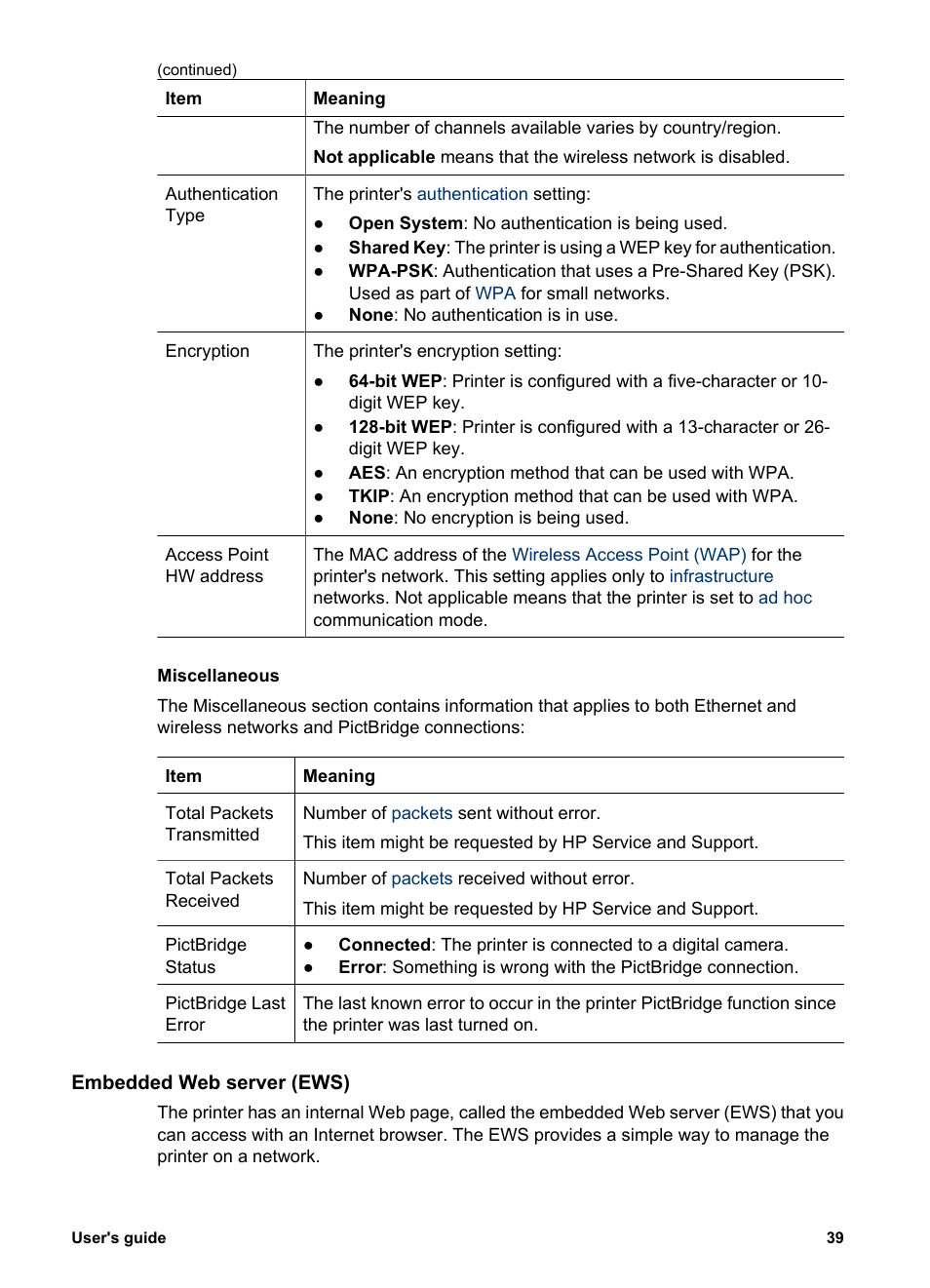 Embedded web server (ews), Ter's, Embedded web | Server | HP Deskjet 6988dt Printer User Manual | Page 41 / 154