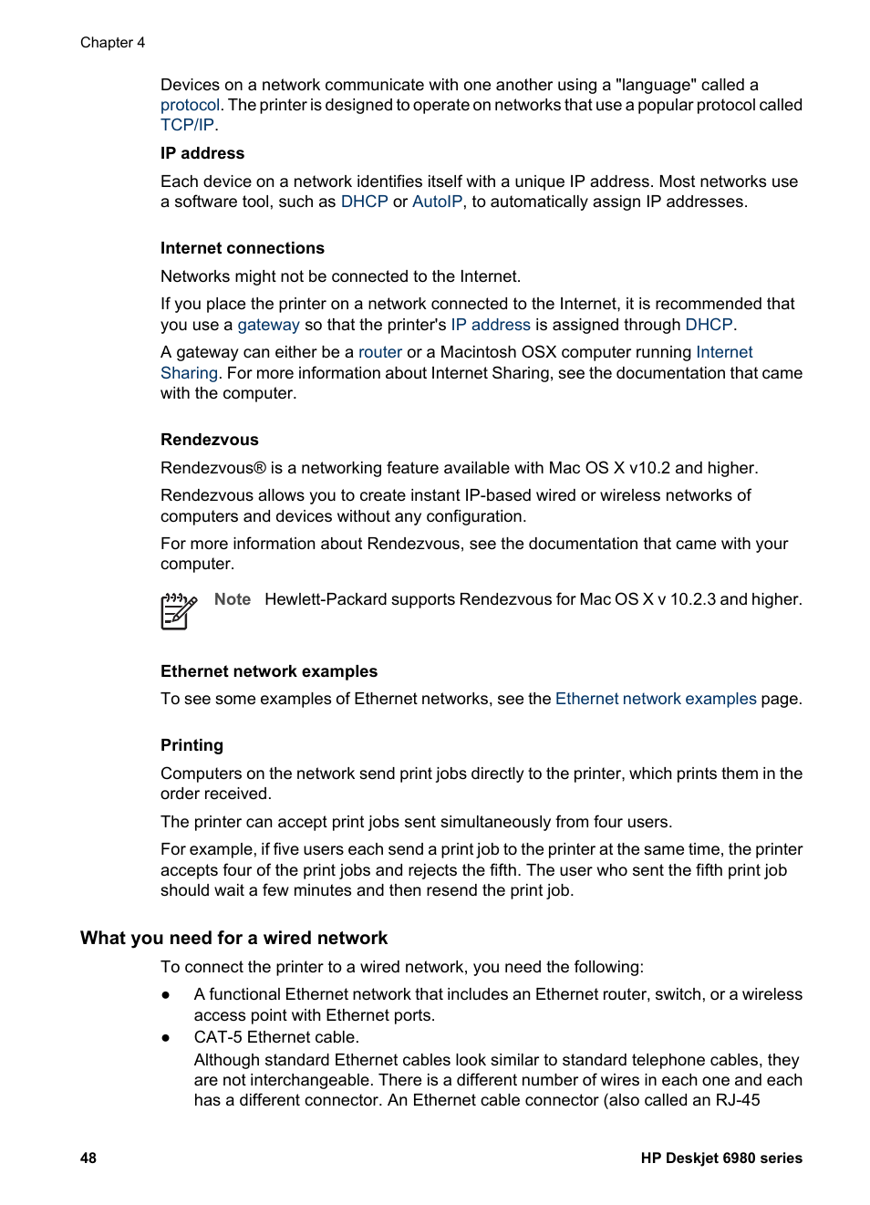 What you need for a wired network | HP Deskjet 6988dt Printer User Manual | Page 50 / 154