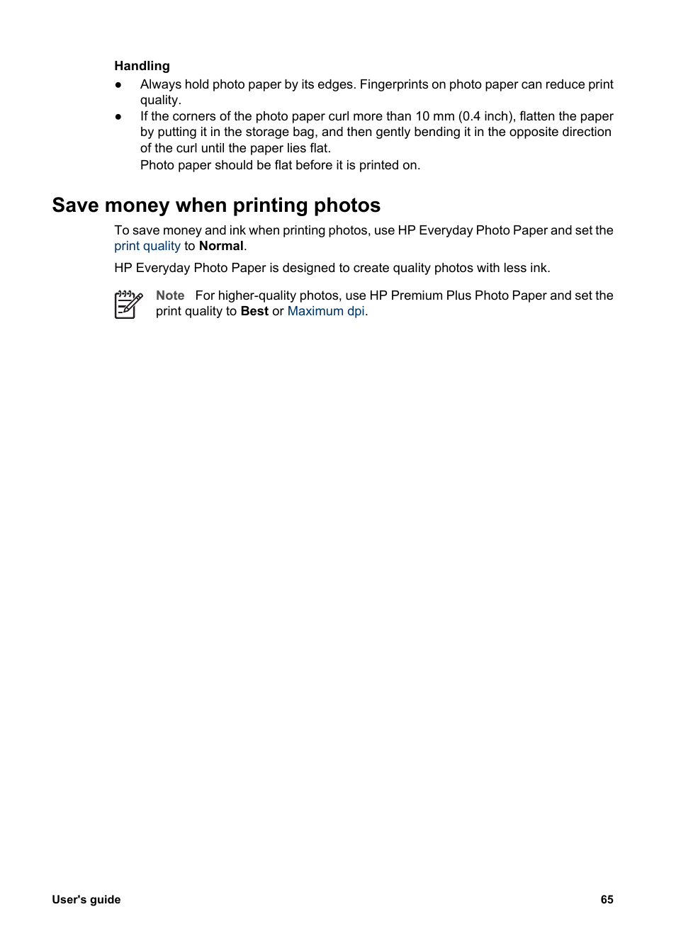 Save money when printing photos, R to, Save money and ink | HP Deskjet 6988dt Printer User Manual | Page 67 / 154