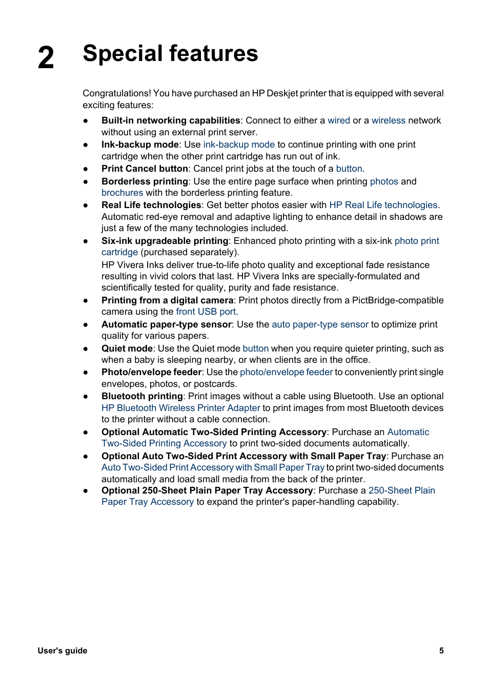 Special features | HP Deskjet 6988dt Printer User Manual | Page 7 / 154