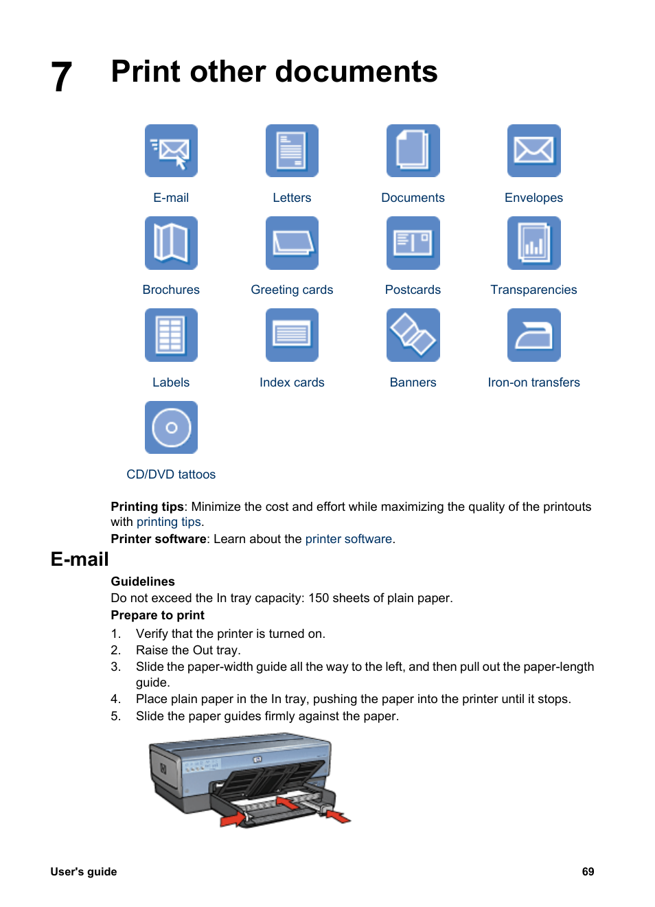 Print other documents, E-mail, Print other documents e-mail | HP Deskjet 6988dt Printer User Manual | Page 71 / 154