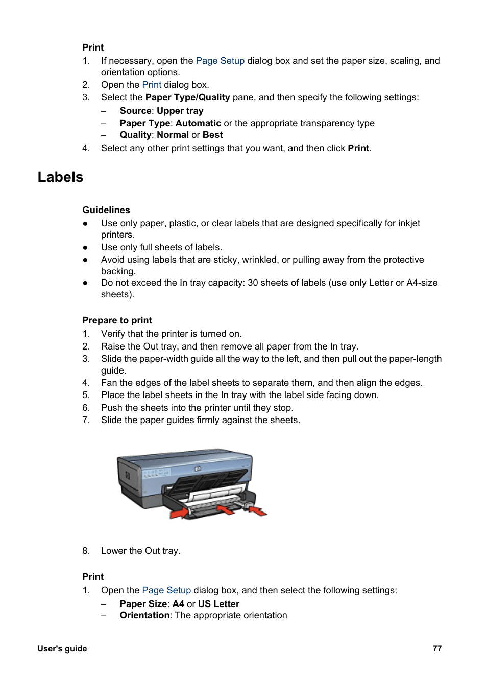 Labels | HP Deskjet 6988dt Printer User Manual | Page 79 / 154