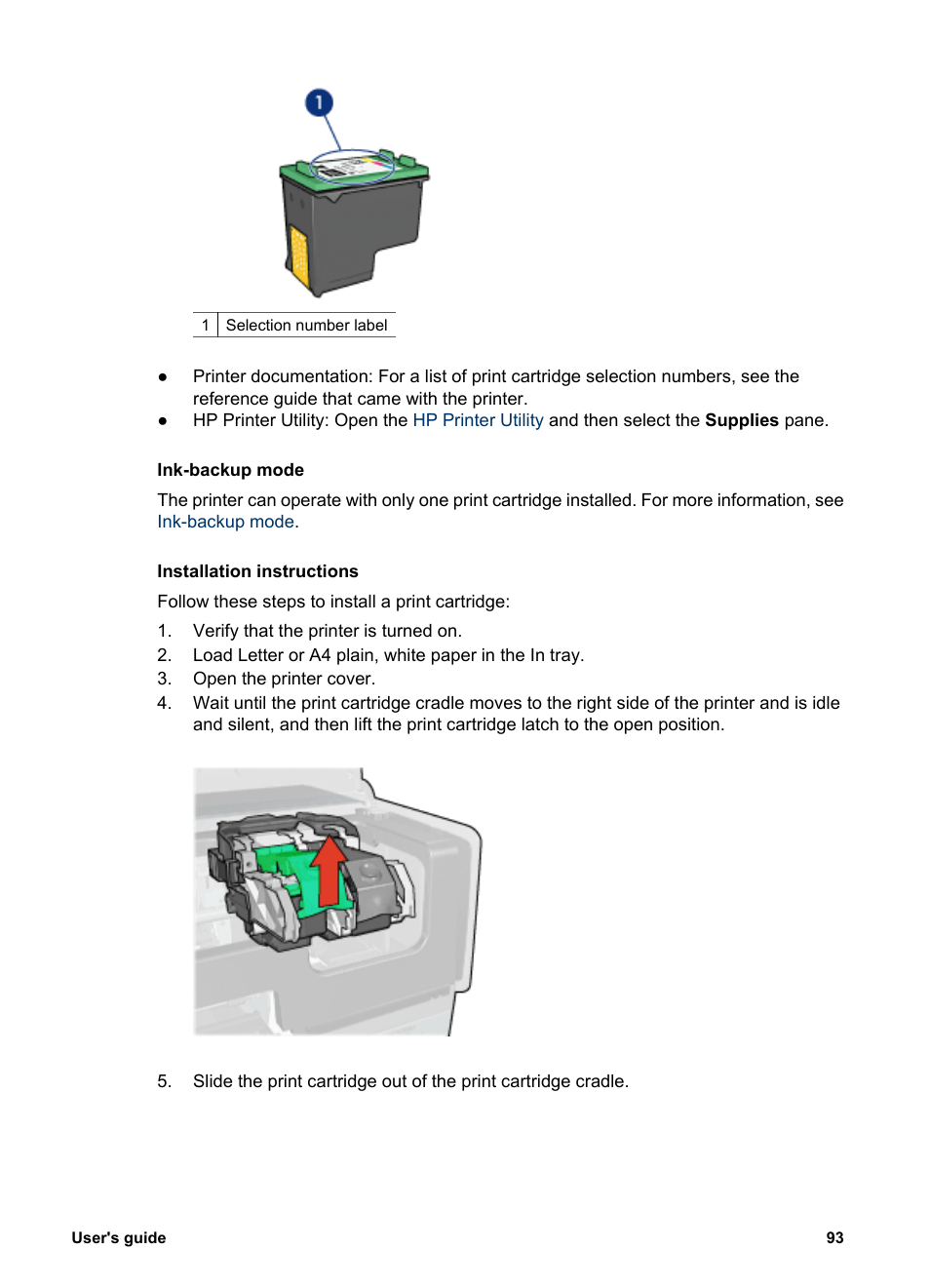 Print cartridge installation, Then, Install | HP Deskjet 6988dt Printer User Manual | Page 95 / 154