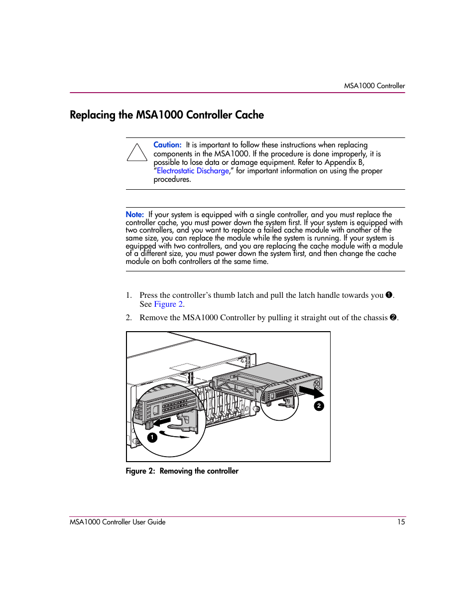 Replacing the msa1000 controller cache | HP StorageWorks 1000 Modular Smart Array User Manual | Page 15 / 72