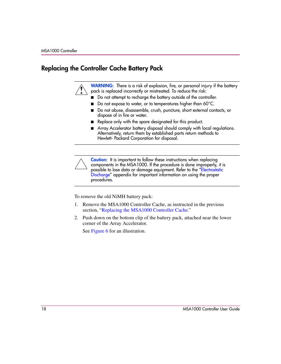 Replacing the controller cache battery pack | HP StorageWorks 1000 Modular Smart Array User Manual | Page 18 / 72