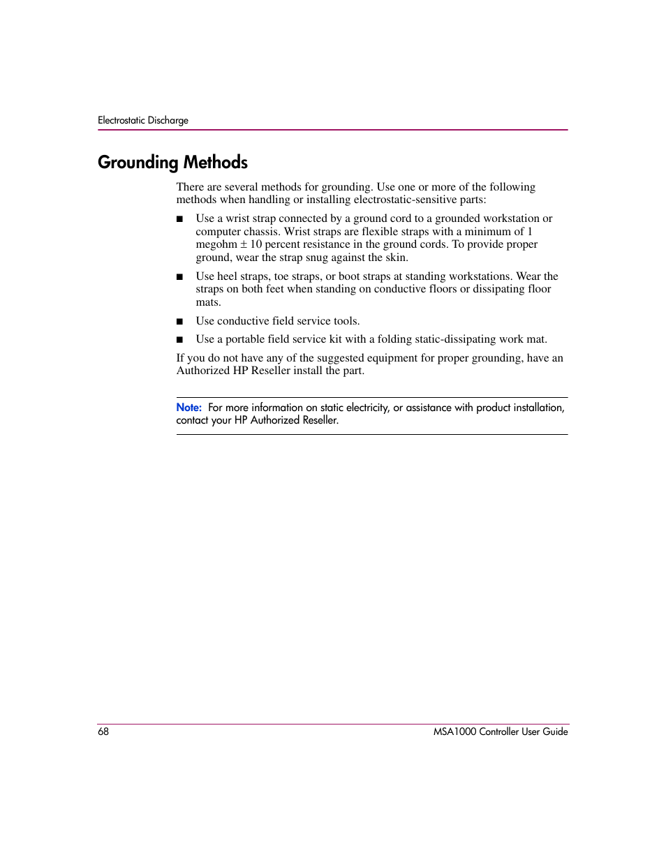 Grounding methods | HP StorageWorks 1000 Modular Smart Array User Manual | Page 68 / 72
