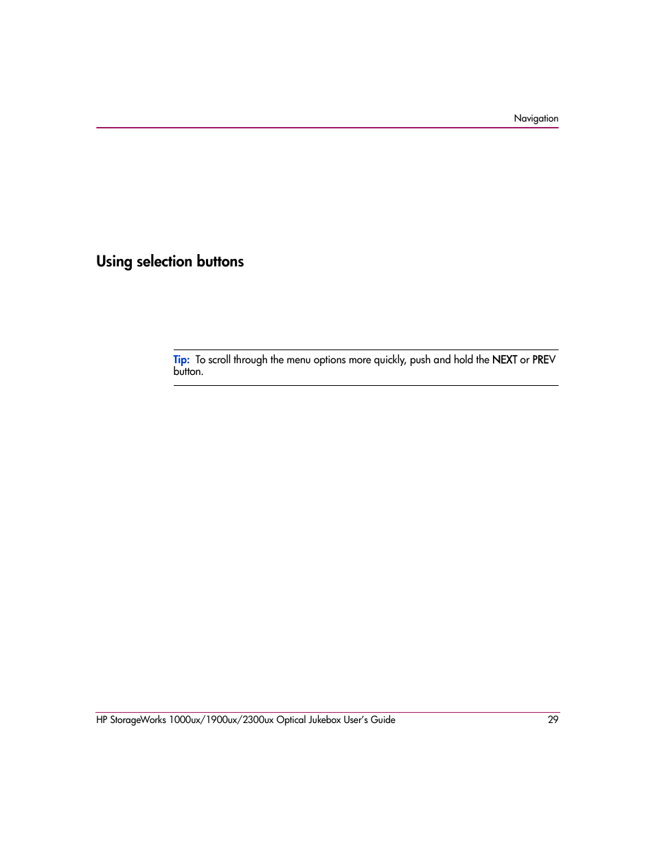 Using selection buttons | HP StorageWorks Ultra Density Optical Storage User Manual | Page 29 / 80