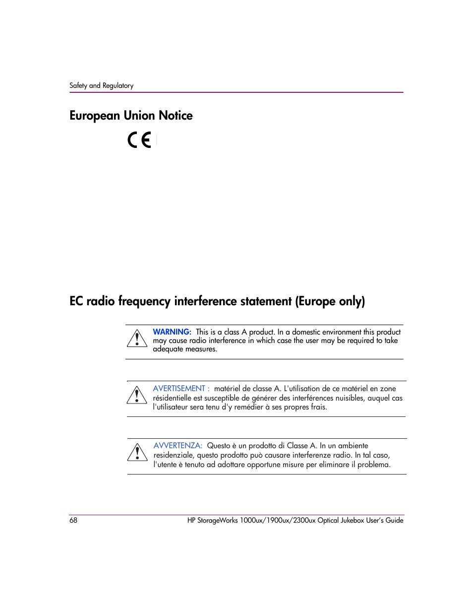 European union notice | HP StorageWorks Ultra Density Optical Storage User Manual | Page 68 / 80