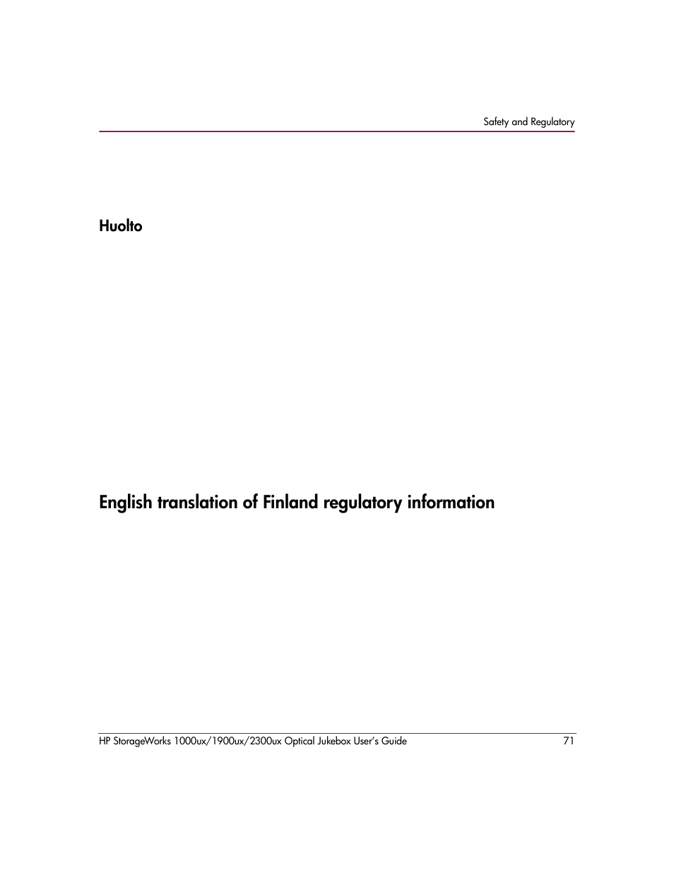 Huolto | HP StorageWorks Ultra Density Optical Storage User Manual | Page 71 / 80
