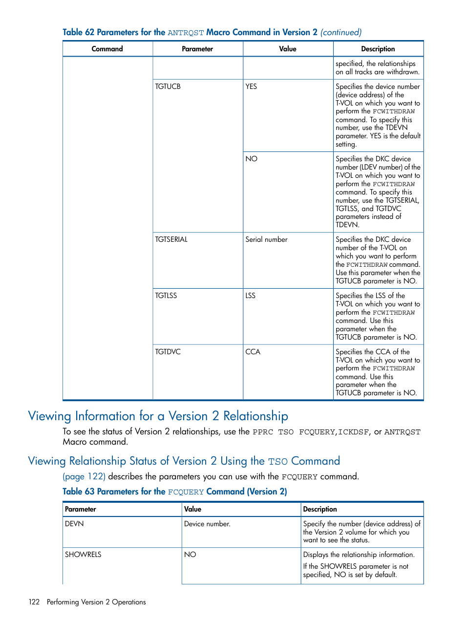 Viewing information for a version 2 relationship | HP StorageWorks XP Remote Web Console Software User Manual | Page 122 / 155