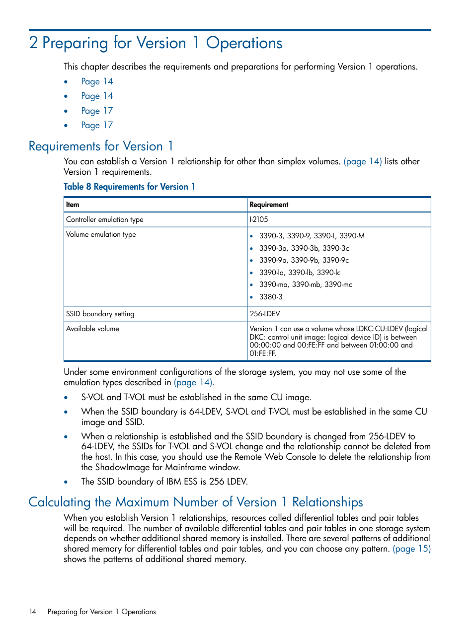 2 preparing for version 1 operations, Requirements for version 1 | HP StorageWorks XP Remote Web Console Software User Manual | Page 14 / 155