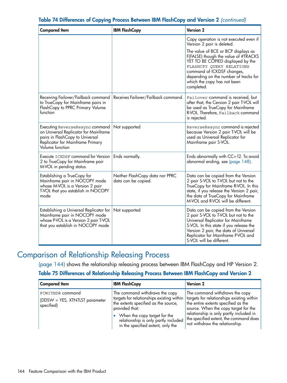 Comparison of relationship releasing process | HP StorageWorks XP Remote Web Console Software User Manual | Page 144 / 155