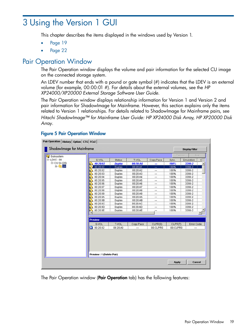 3 using the version 1 gui, Pair operation window | HP StorageWorks XP Remote Web Console Software User Manual | Page 19 / 155