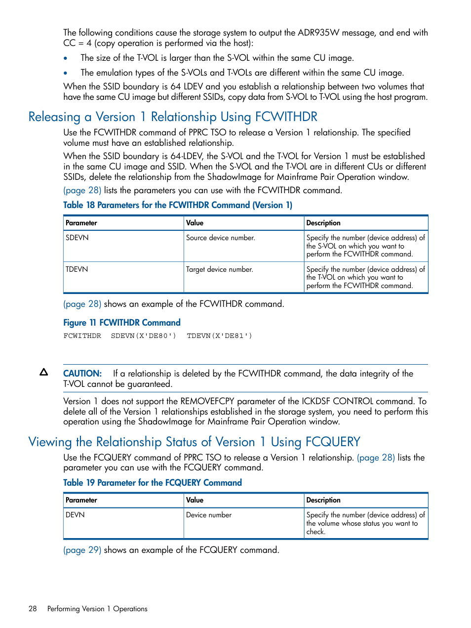 Releasing a version 1 relationship using fcwithdr | HP StorageWorks XP Remote Web Console Software User Manual | Page 28 / 155