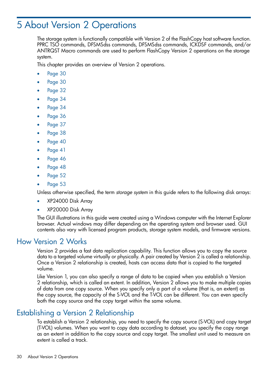 5 about version 2 operations, How version 2 works, Establishing a version 2 relationship | HP StorageWorks XP Remote Web Console Software User Manual | Page 30 / 155