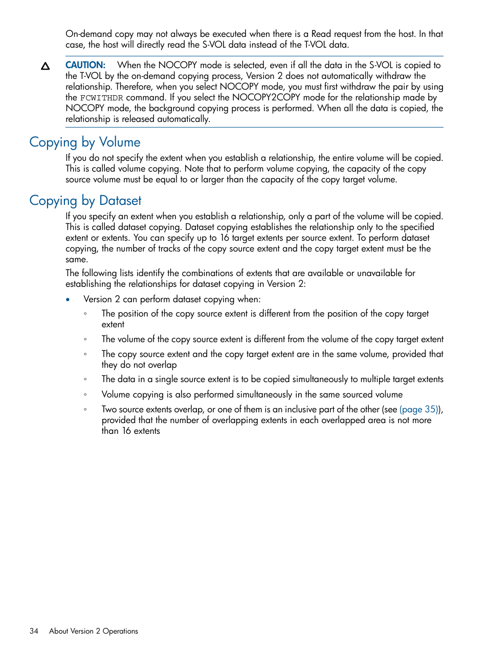 Copying by volume, Copying by dataset, Copying by volume copying by dataset | HP StorageWorks XP Remote Web Console Software User Manual | Page 34 / 155