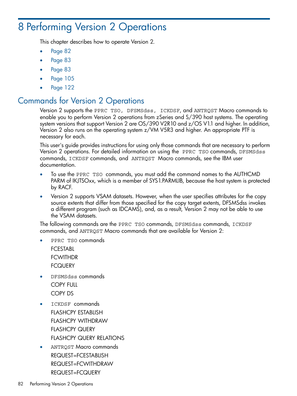 8 performing version 2 operations, Commands for version 2 operations | HP StorageWorks XP Remote Web Console Software User Manual | Page 82 / 155