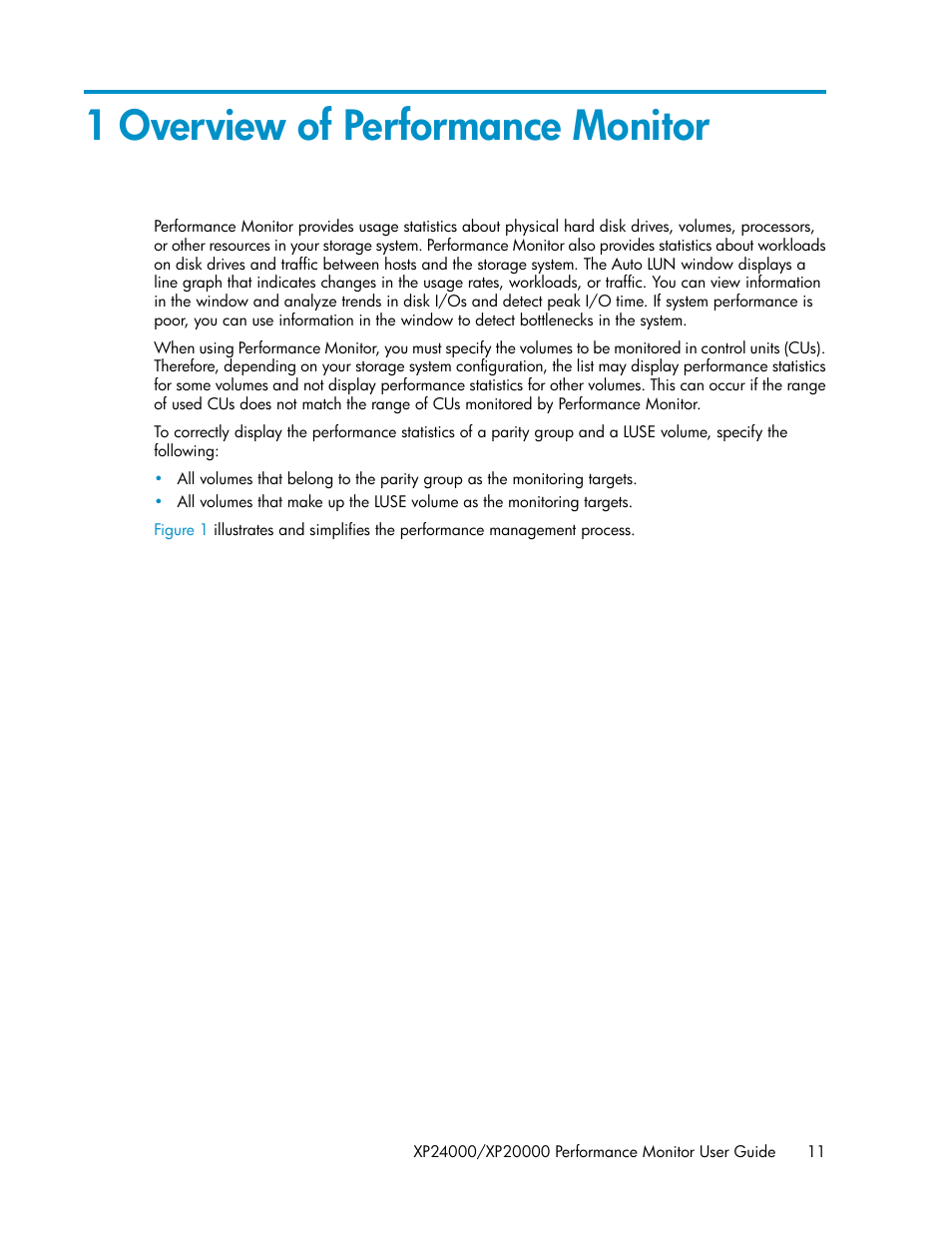 1 overview of performance monitor | HP XP Array Manager Software User Manual | Page 11 / 172