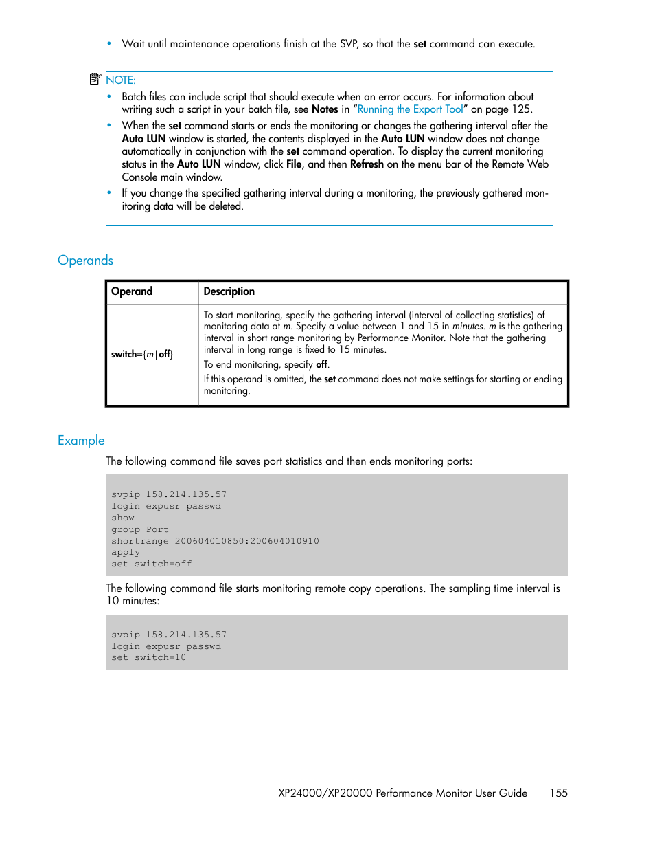 Operands, Example, 155 example | HP XP Array Manager Software User Manual | Page 155 / 172