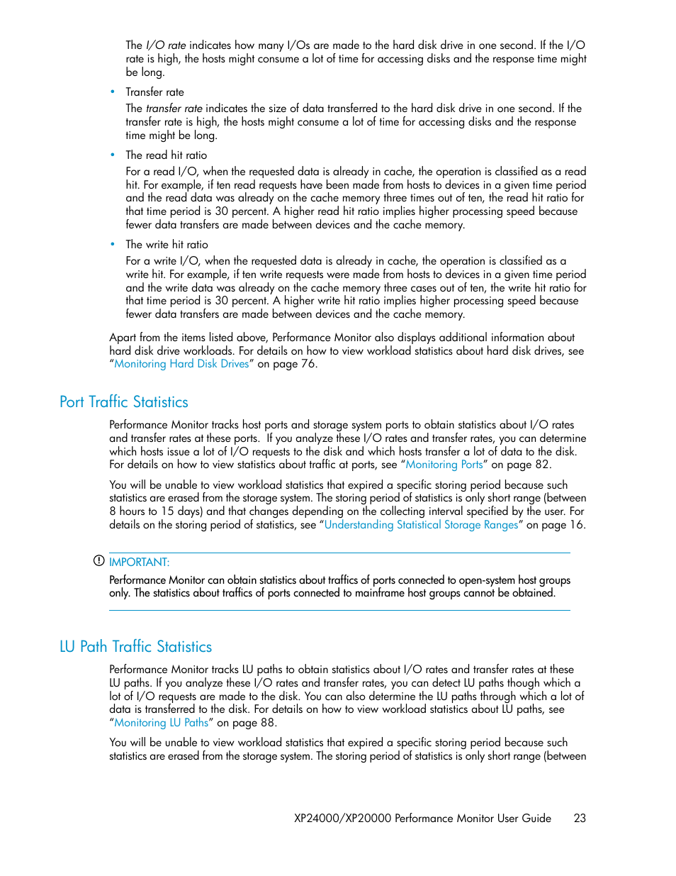 Port traffic statistics, Lu path traffic statistics, 23 lu path traffic statistics | HP XP Array Manager Software User Manual | Page 23 / 172
