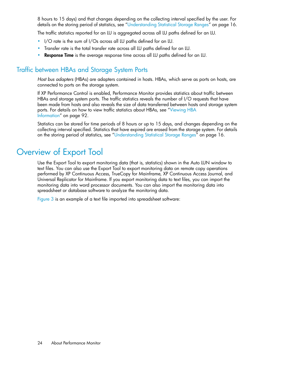 Traffic between hbas and storage system ports, Overview of export tool | HP XP Array Manager Software User Manual | Page 24 / 172
