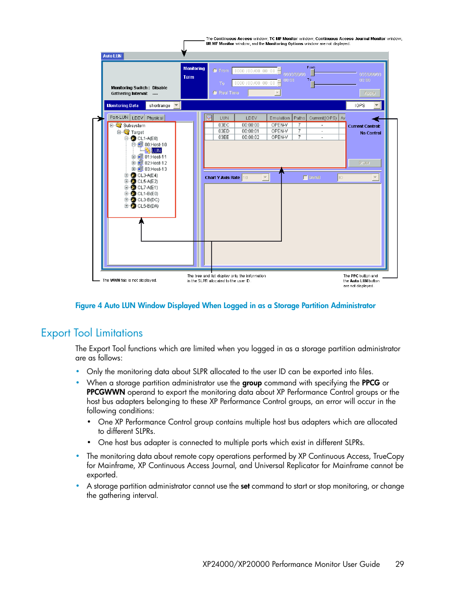Export tool limitations | HP XP Array Manager Software User Manual | Page 29 / 172