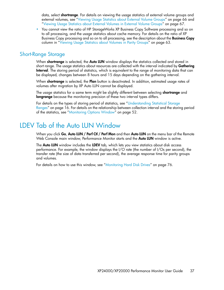 Short-range storage, Ldev tab of the auto lun window, Short-range stor | HP XP Array Manager Software User Manual | Page 37 / 172