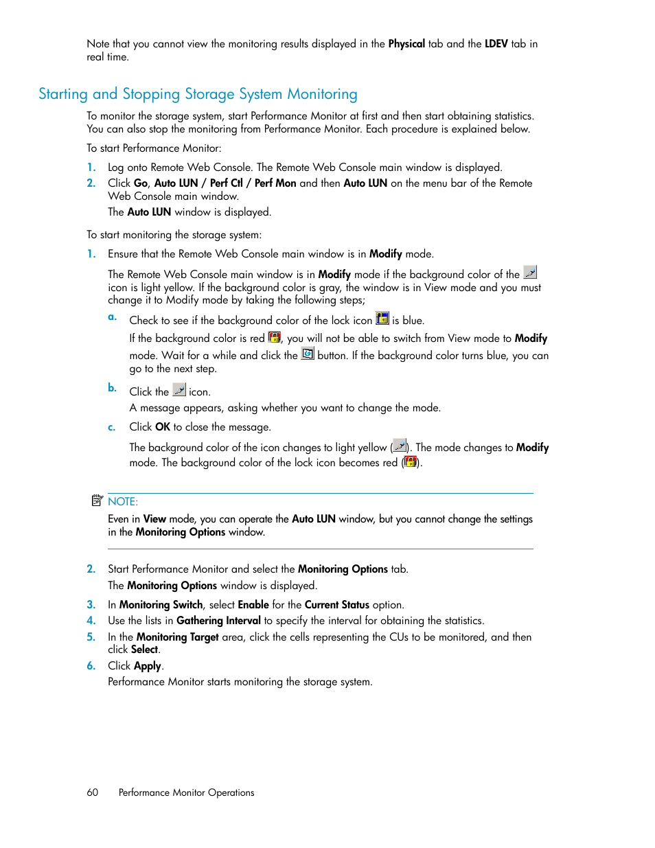 Starting and stopping storage system monitoring | HP XP Array Manager Software User Manual | Page 60 / 172
