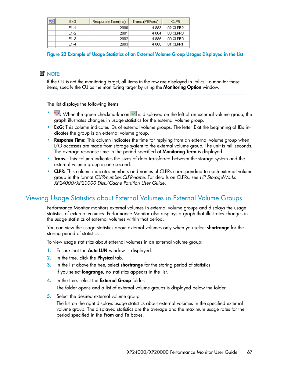 Viewing usage statistics, About external volumes in external volume groups | HP XP Array Manager Software User Manual | Page 67 / 172