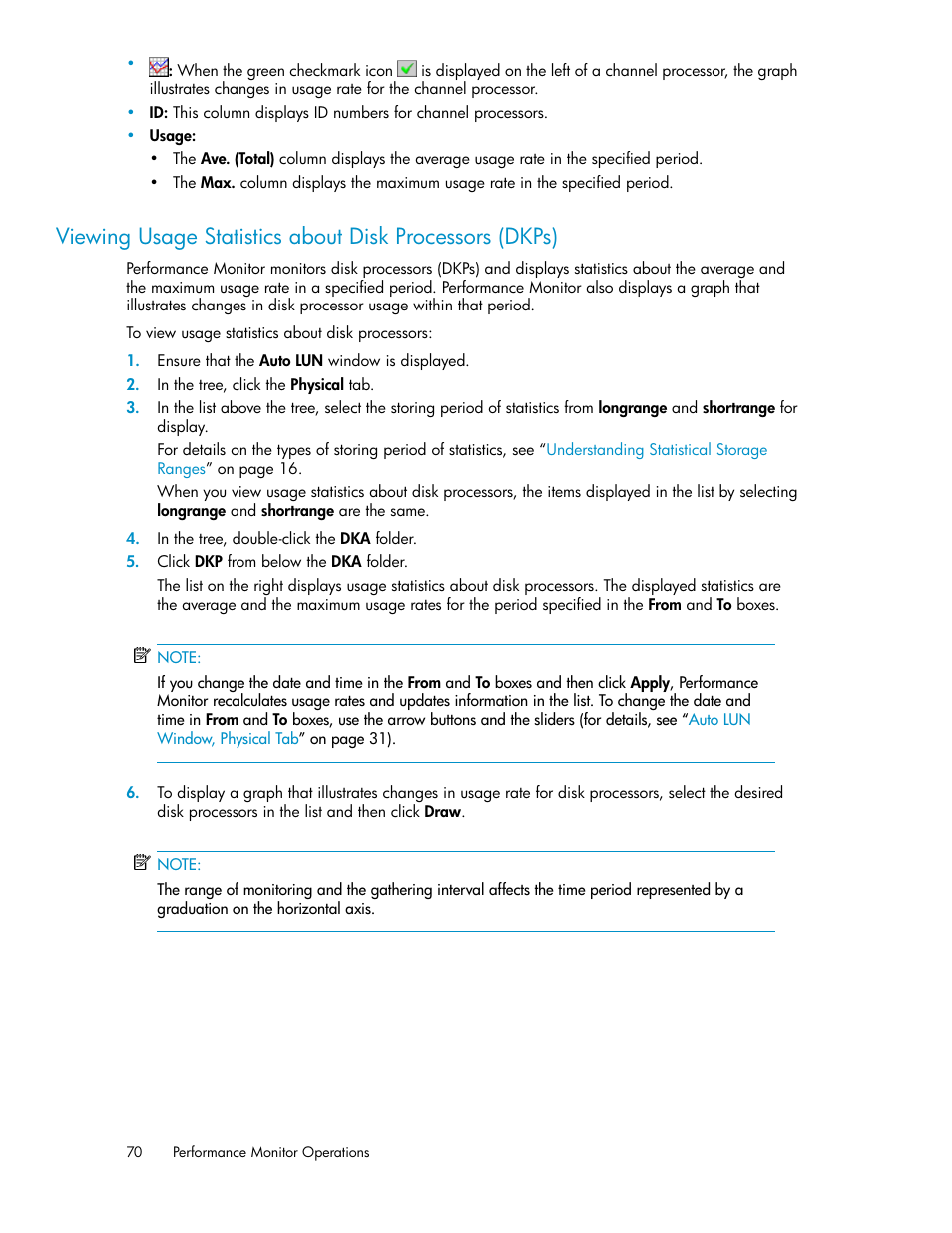 Viewing usage stat, Istics about disk processors (dkps) | HP XP Array Manager Software User Manual | Page 70 / 172