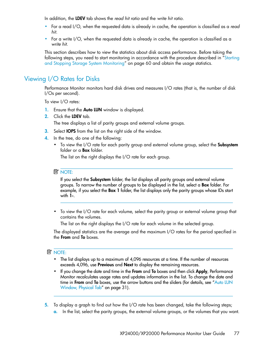 Viewing i/o rates for disks | HP XP Array Manager Software User Manual | Page 77 / 172