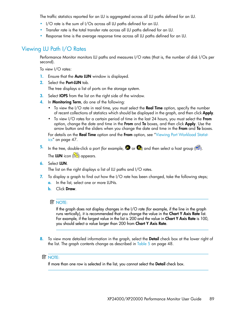 Viewing lu path i/o rates | HP XP Array Manager Software User Manual | Page 89 / 172
