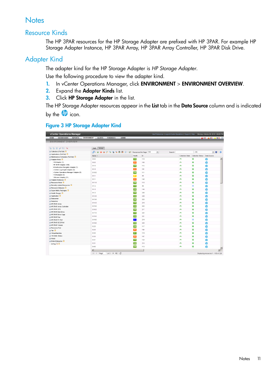 Notes, Resource kinds, Adapter kind | Resource kinds adapter kind | HP StoreFront Analytics for VMware Software Licenses User Manual | Page 11 / 44