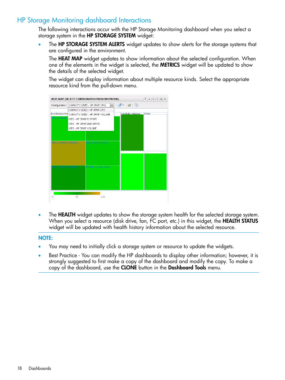 Hp storage monitoring dashboard interactions | HP StoreFront Analytics for VMware Software Licenses User Manual | Page 18 / 44