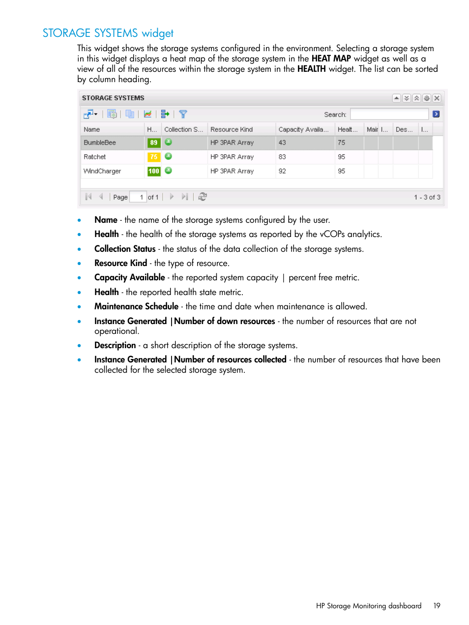 Storage systems widget | HP StoreFront Analytics for VMware Software Licenses User Manual | Page 19 / 44