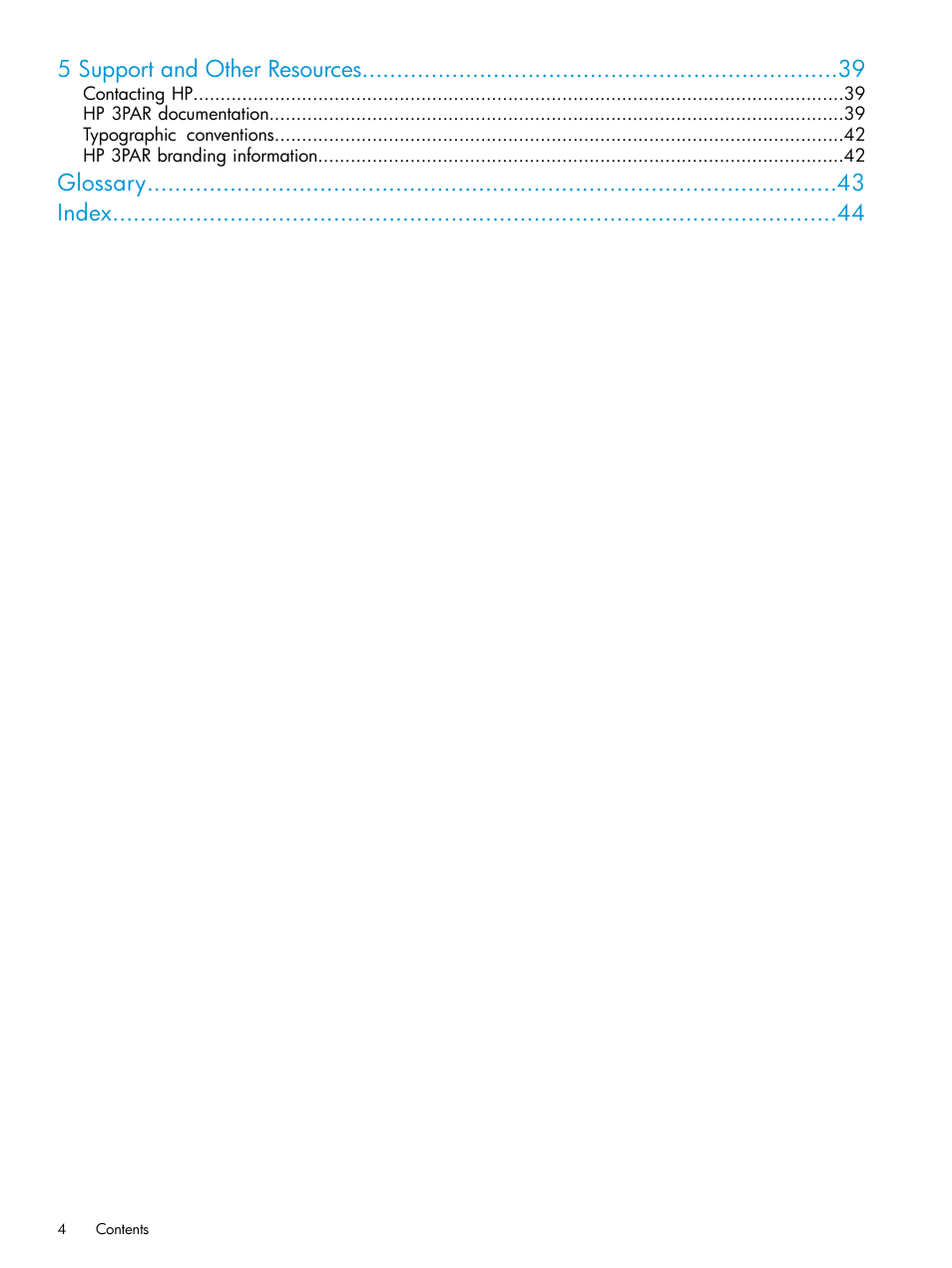 5 support and other resources, Glossary index | HP StoreFront Analytics for VMware Software Licenses User Manual | Page 4 / 44