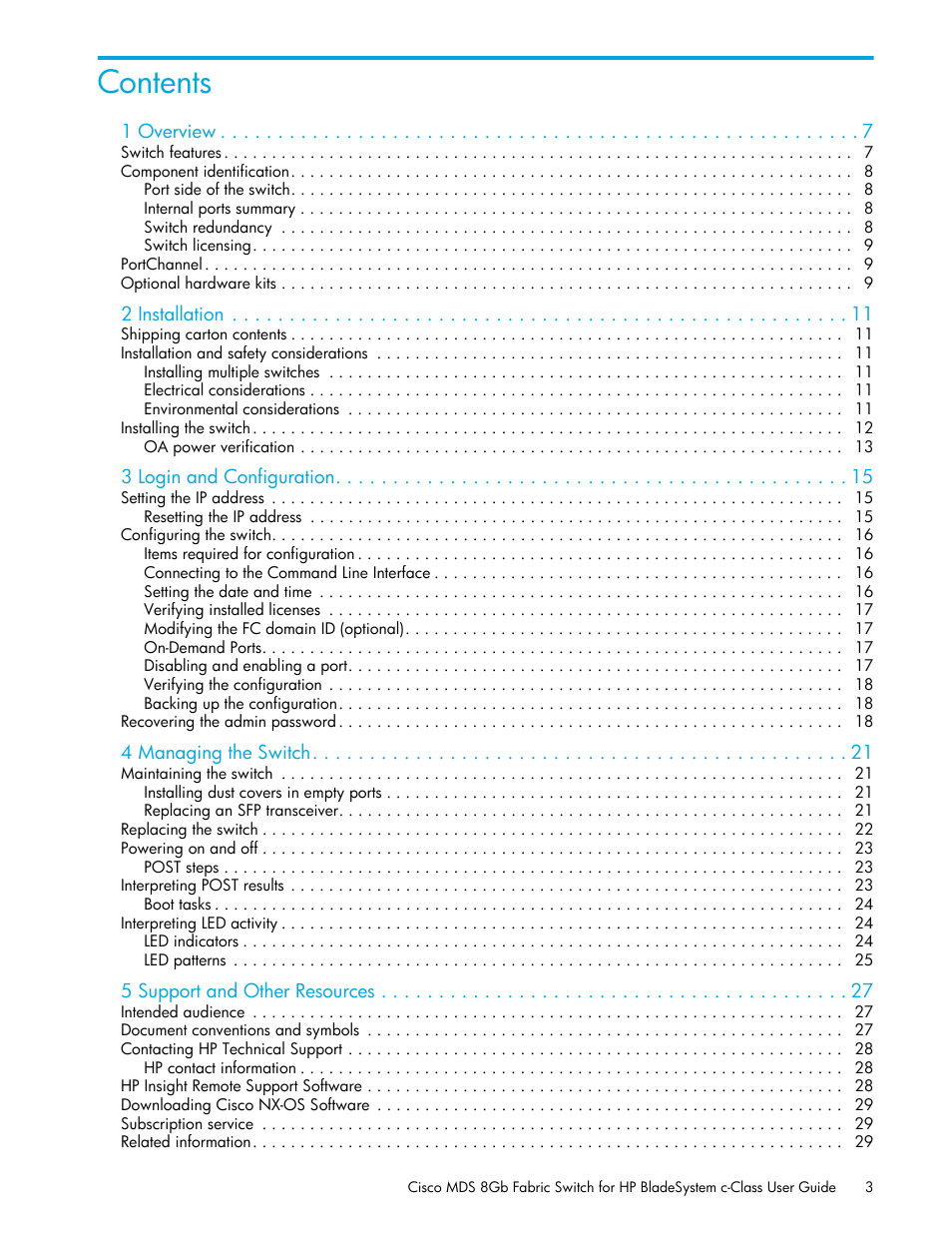 HP Cisco MDS 8Gb Fabric Switch for HP BladeSystem c-Class User Manual | Page 3 / 52