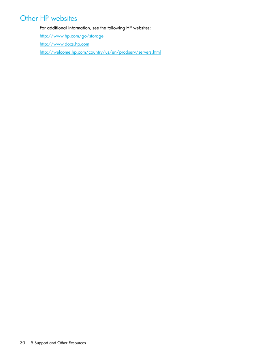 Other hp websites | HP Cisco MDS 8Gb Fabric Switch for HP BladeSystem c-Class User Manual | Page 30 / 52