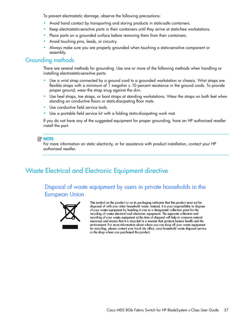 Grounding methods | HP Cisco MDS 8Gb Fabric Switch for HP BladeSystem c-Class User Manual | Page 37 / 52