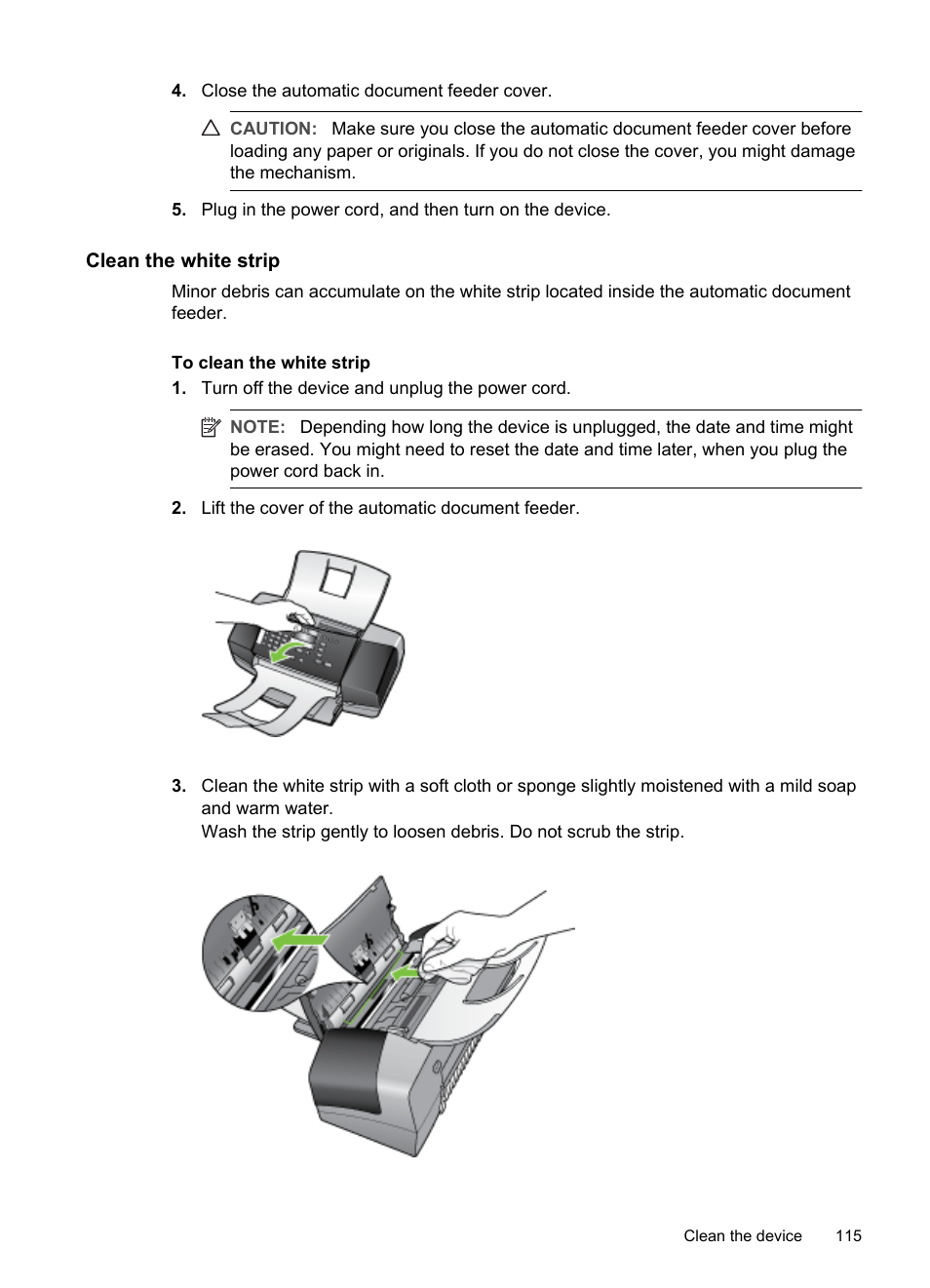 Clean the white strip | HP Officejet J3680 All-in-One Printer User Manual | Page 119 / 186