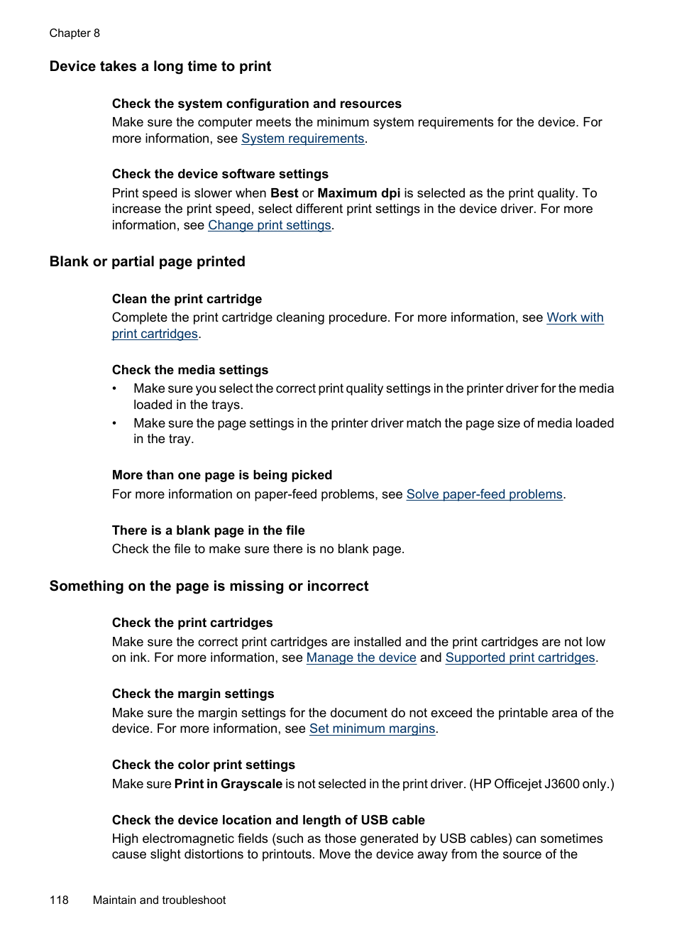 Device takes a long time to print | HP Officejet J3680 All-in-One Printer User Manual | Page 122 / 186