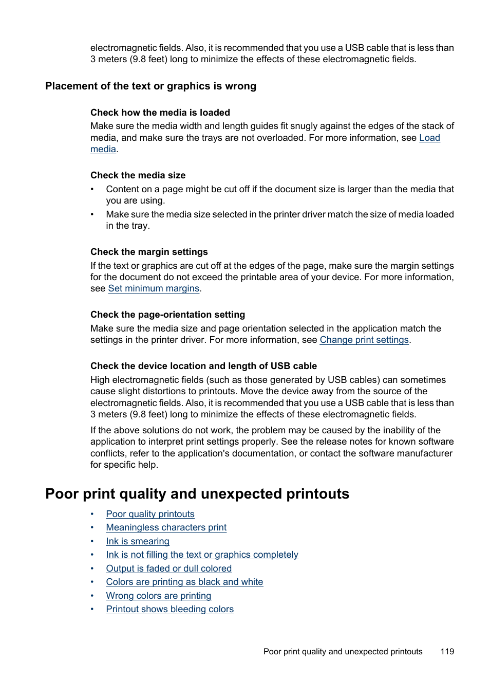 Placement of the text or graphics is wrong, Poor print quality and unexpected printouts | HP Officejet J3680 All-in-One Printer User Manual | Page 123 / 186