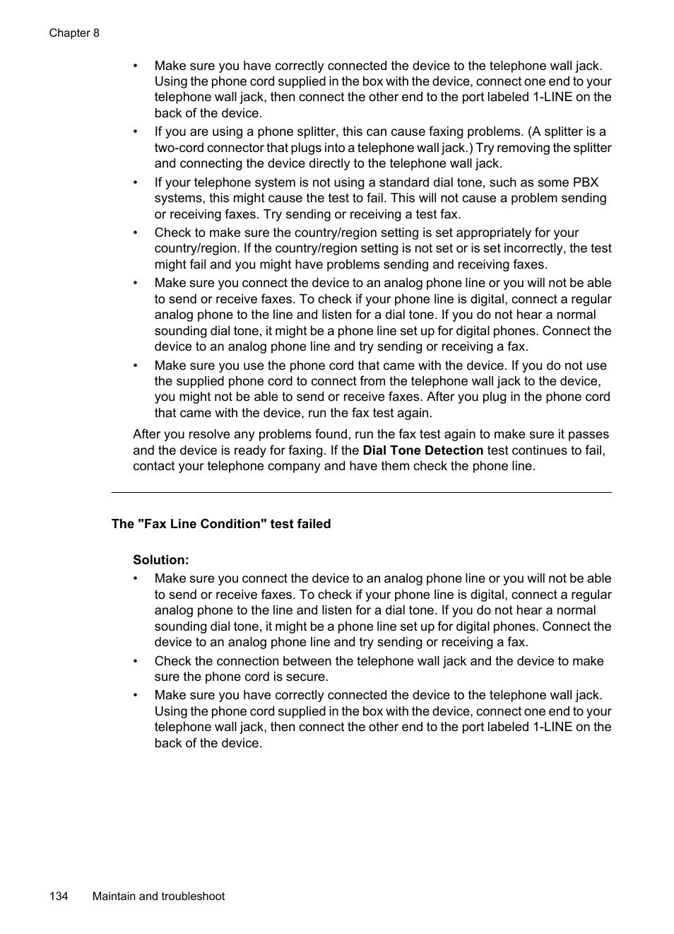 The "fax line condition" test failed | HP Officejet J3680 All-in-One Printer User Manual | Page 138 / 186