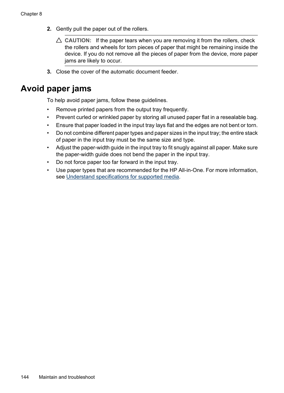 Avoid paper jams | HP Officejet J3680 All-in-One Printer User Manual | Page 148 / 186