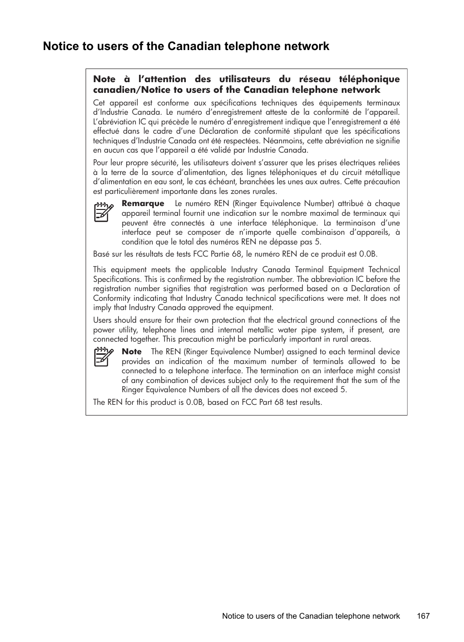 Notice to users of the canadian telephone network | HP Officejet J3680 All-in-One Printer User Manual | Page 171 / 186