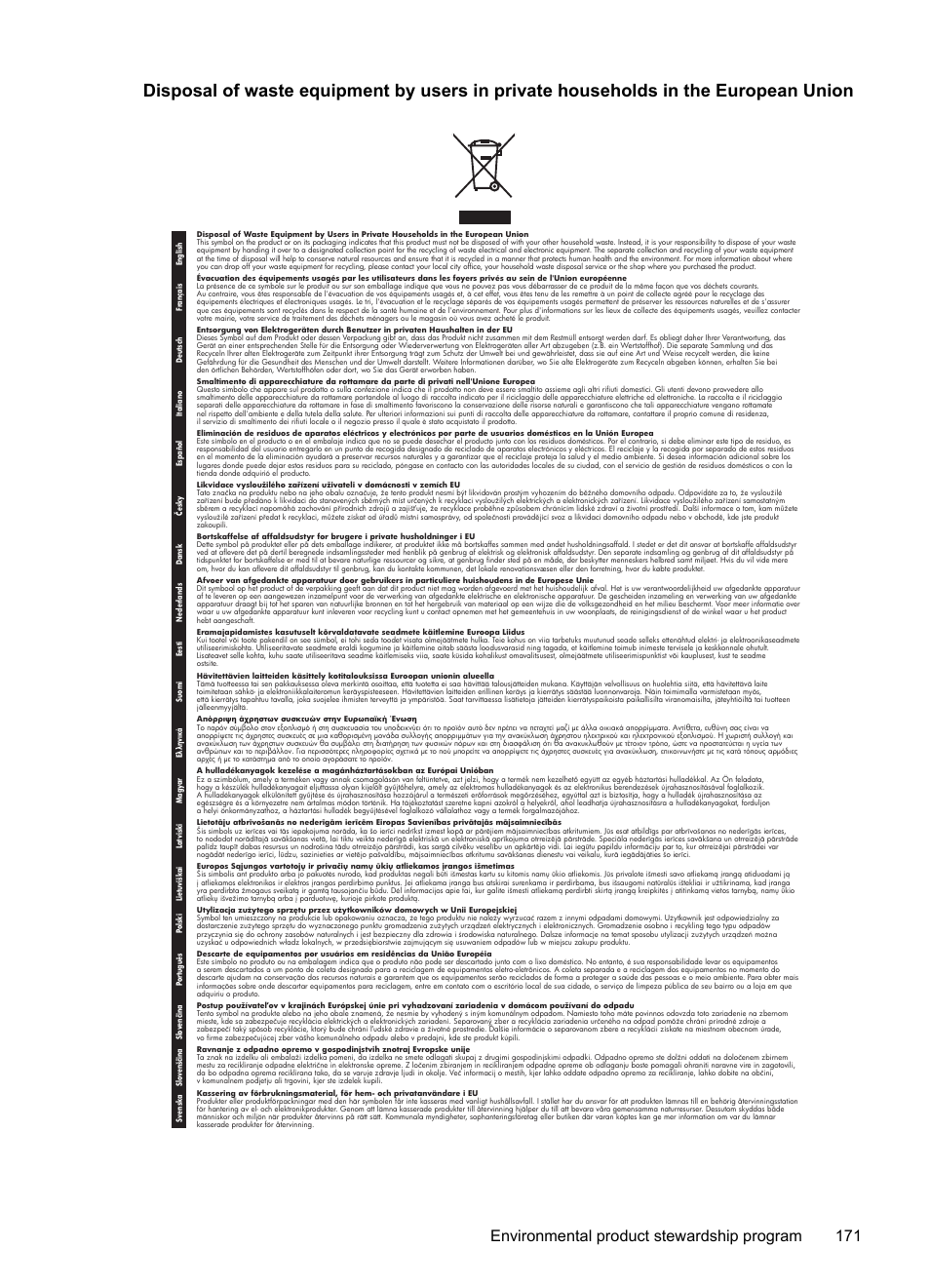 Environmental product stewardship program 171 | HP Officejet J3680 All-in-One Printer User Manual | Page 175 / 186