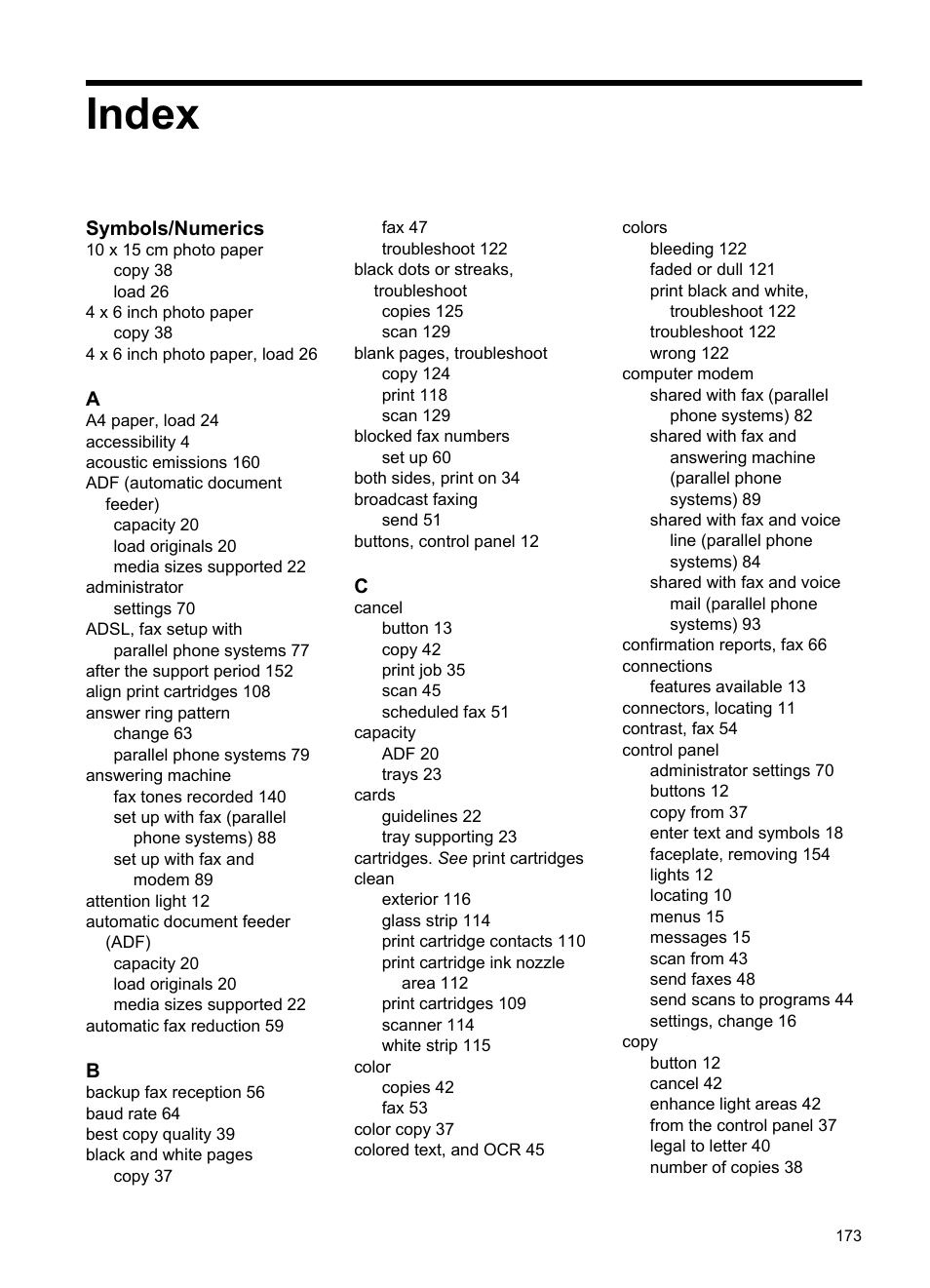 Index | HP Officejet J3680 All-in-One Printer User Manual | Page 177 / 186