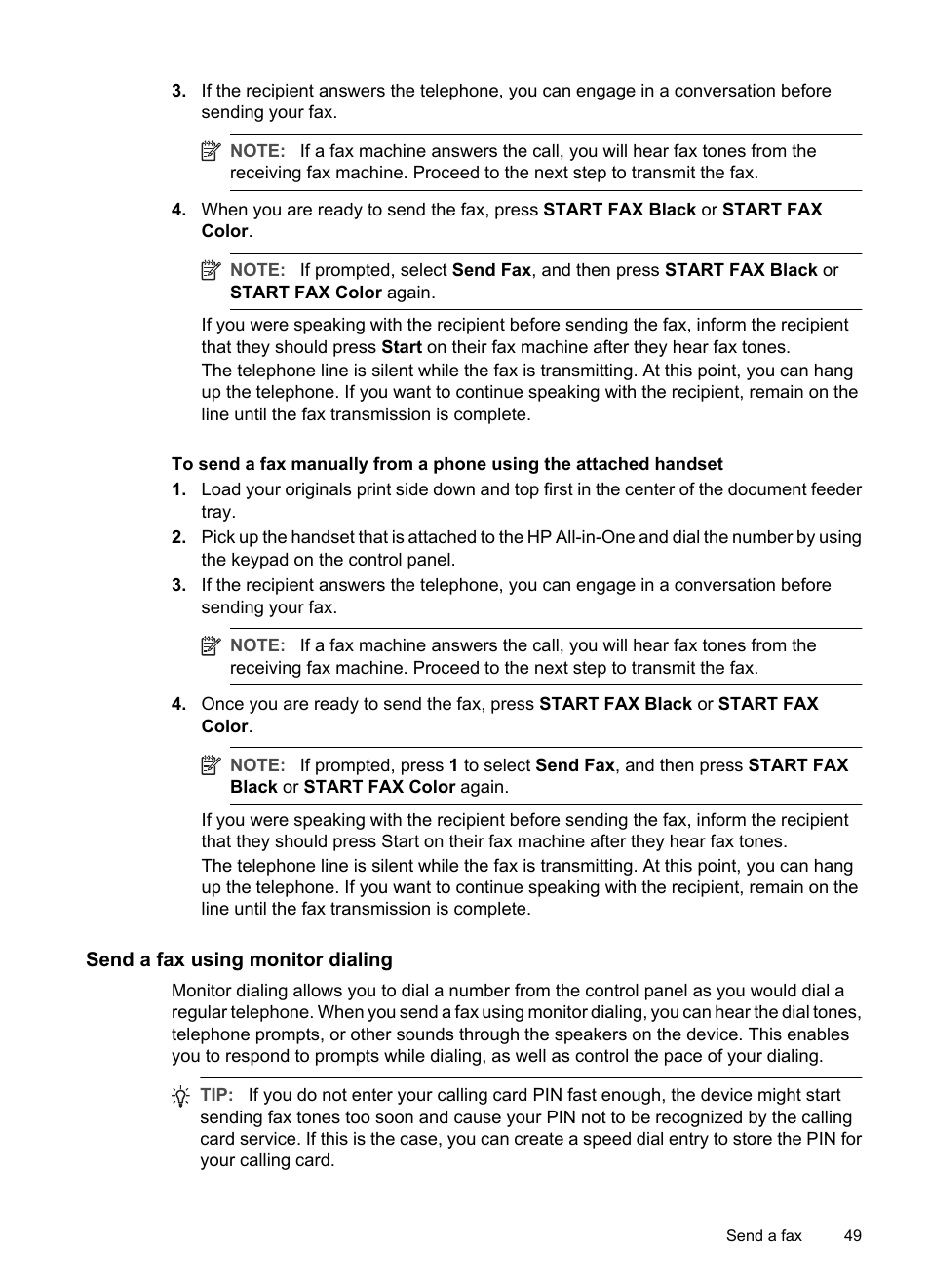 Send a fax using monitor dialing | HP Officejet J3680 All-in-One Printer User Manual | Page 53 / 186